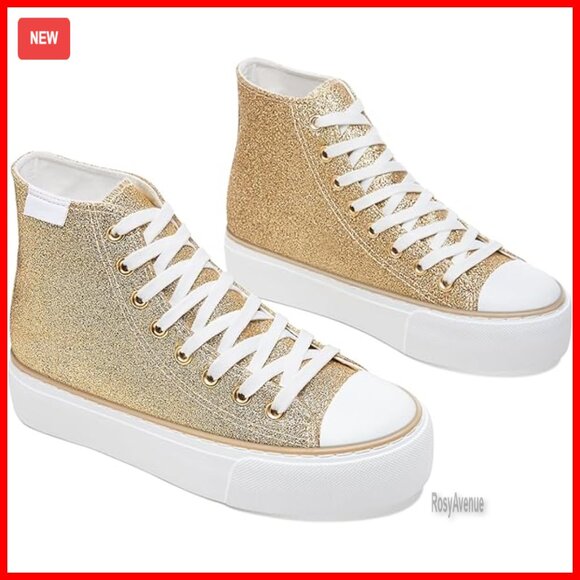 Amazon.com | UBWDU Women Glitter Platform High Top Sneakers, Sparkly Comfortable Fashion Shoes